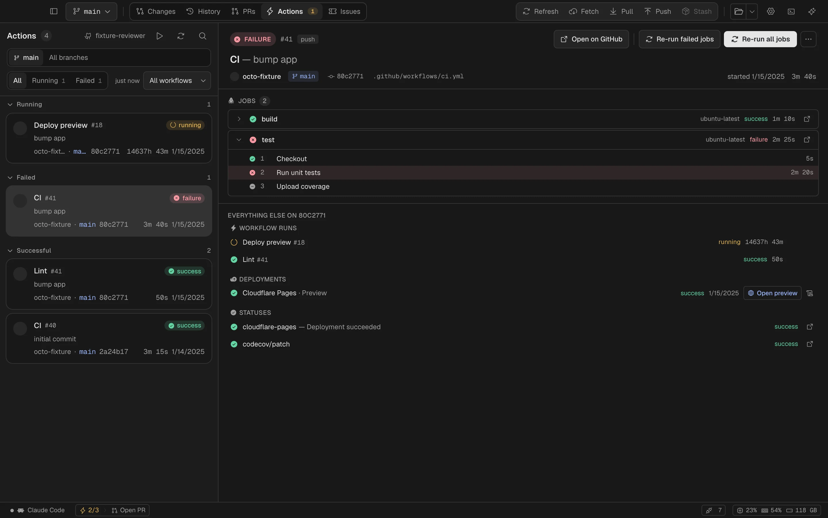 GitHub Actions workflows and checks inside Spalt