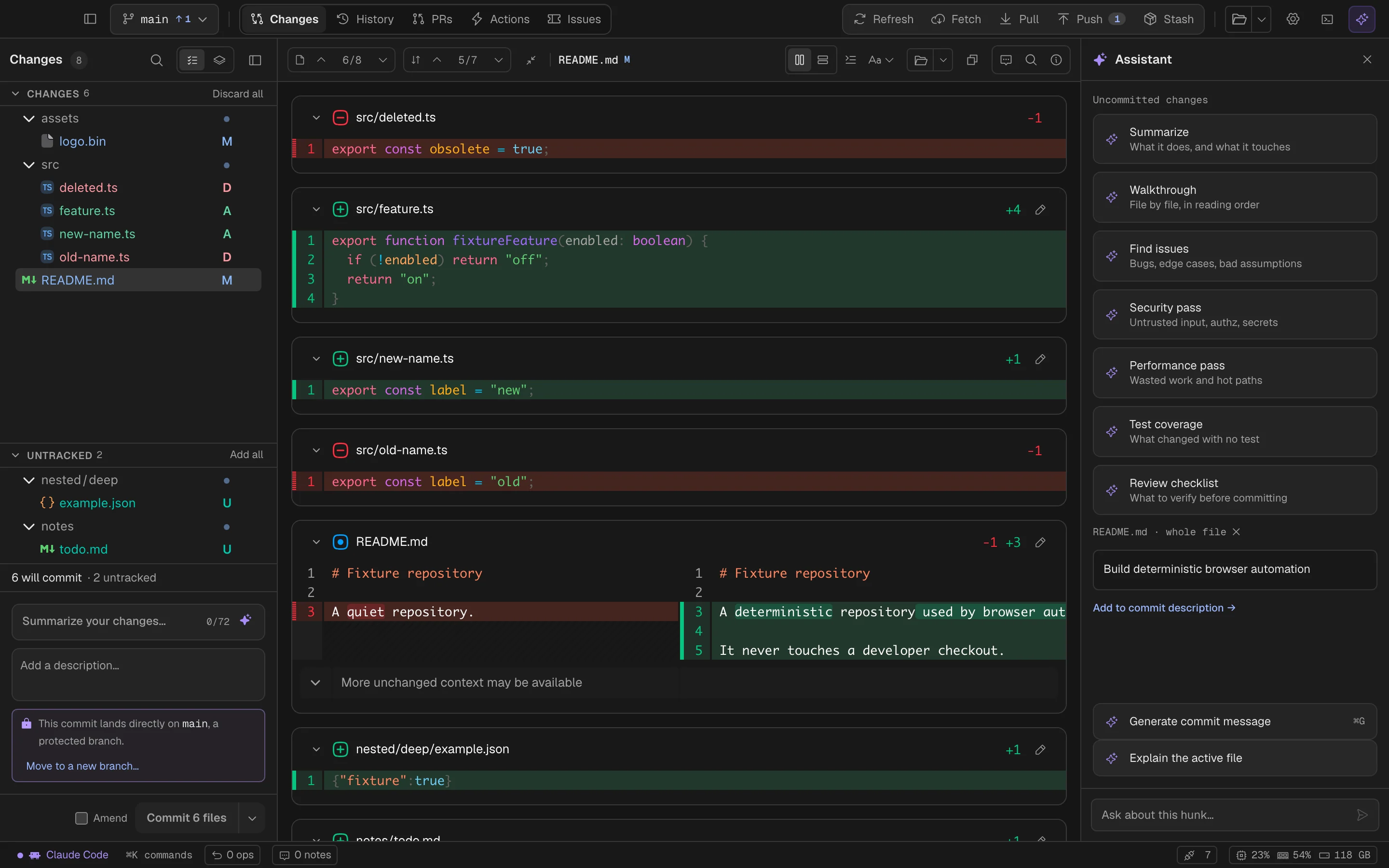 Spalt’s assistant reviewing a code change alongside the diff
