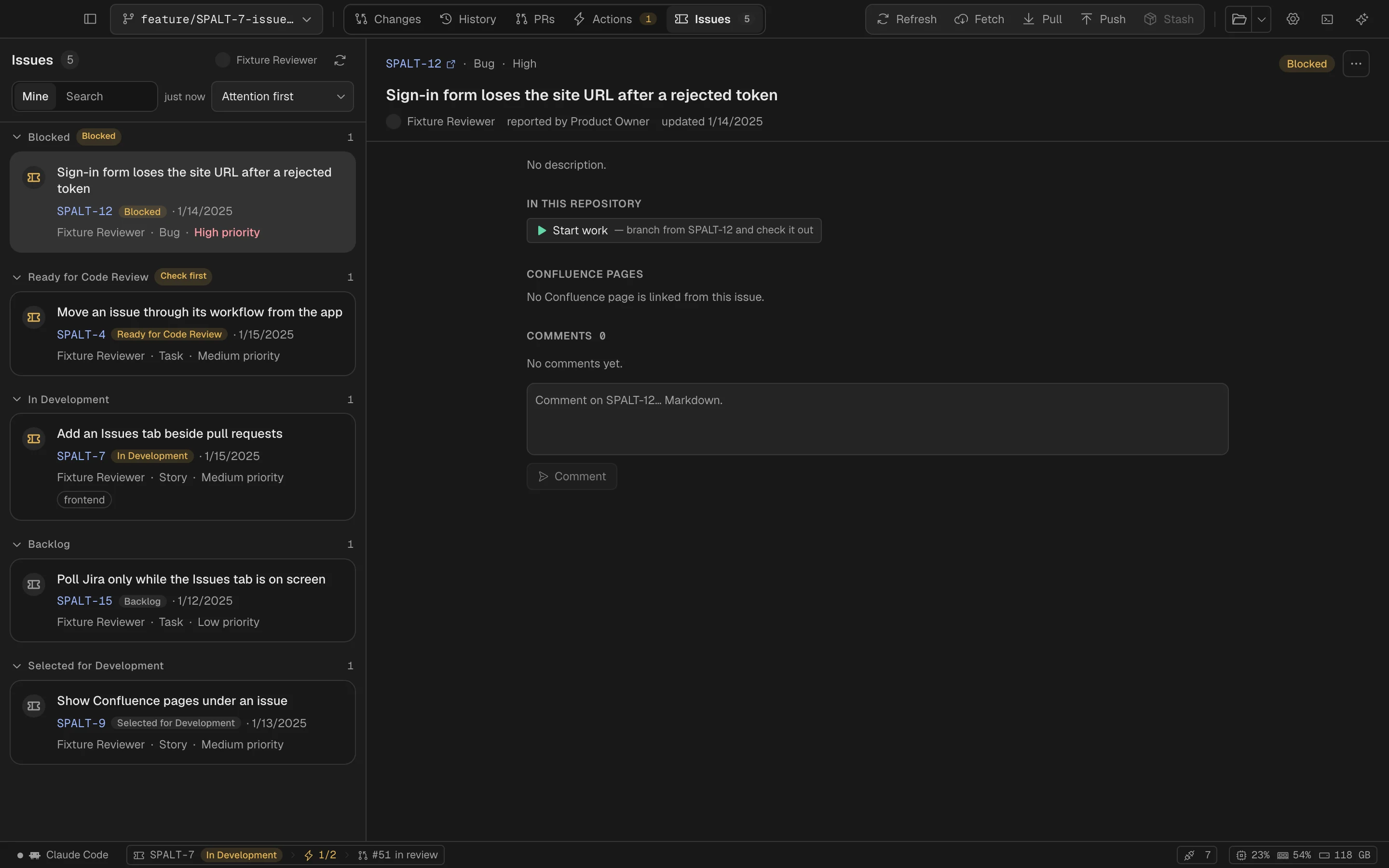 Jira issue details inside Spalt