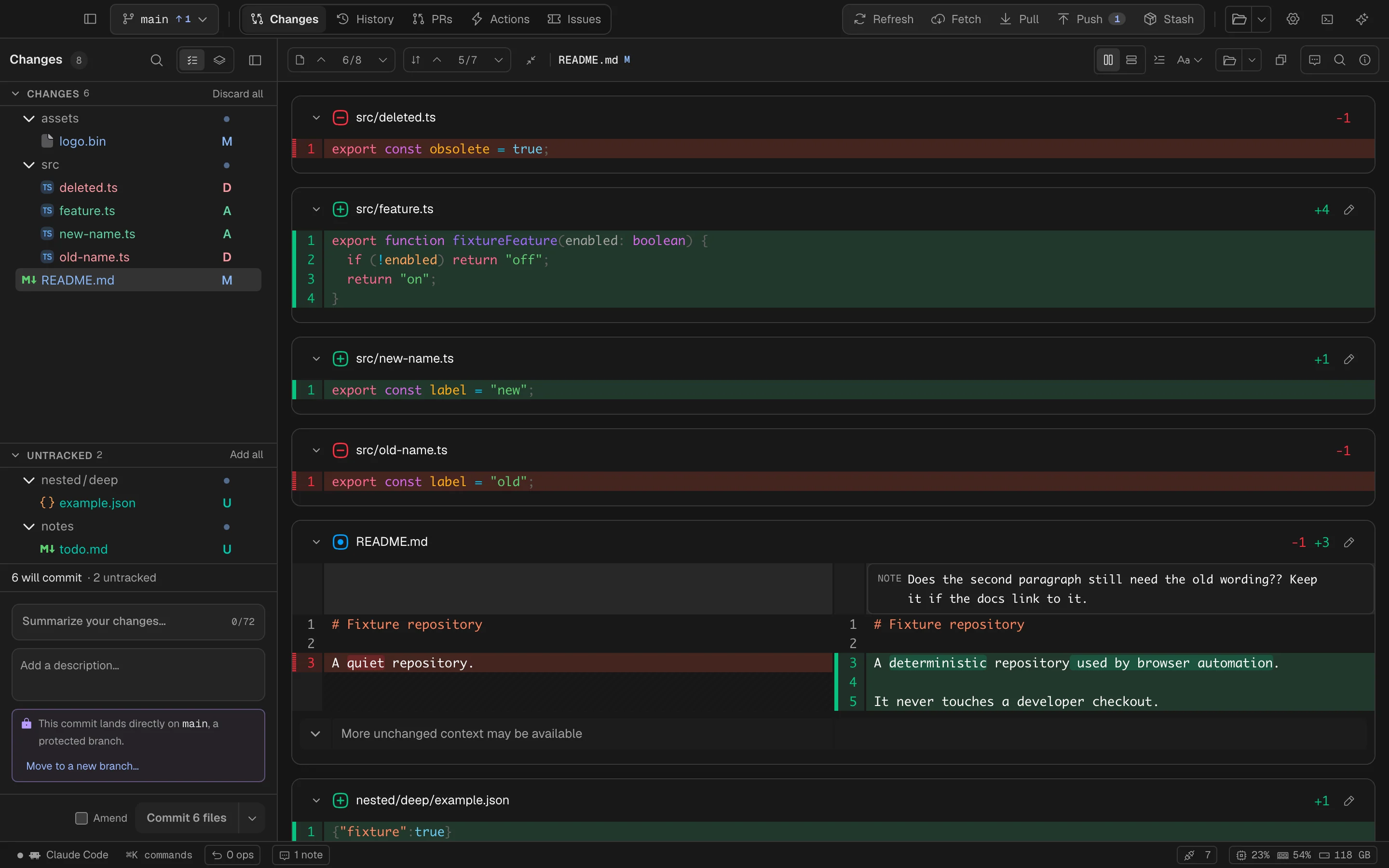 Review notes kept beside the code in Spalt