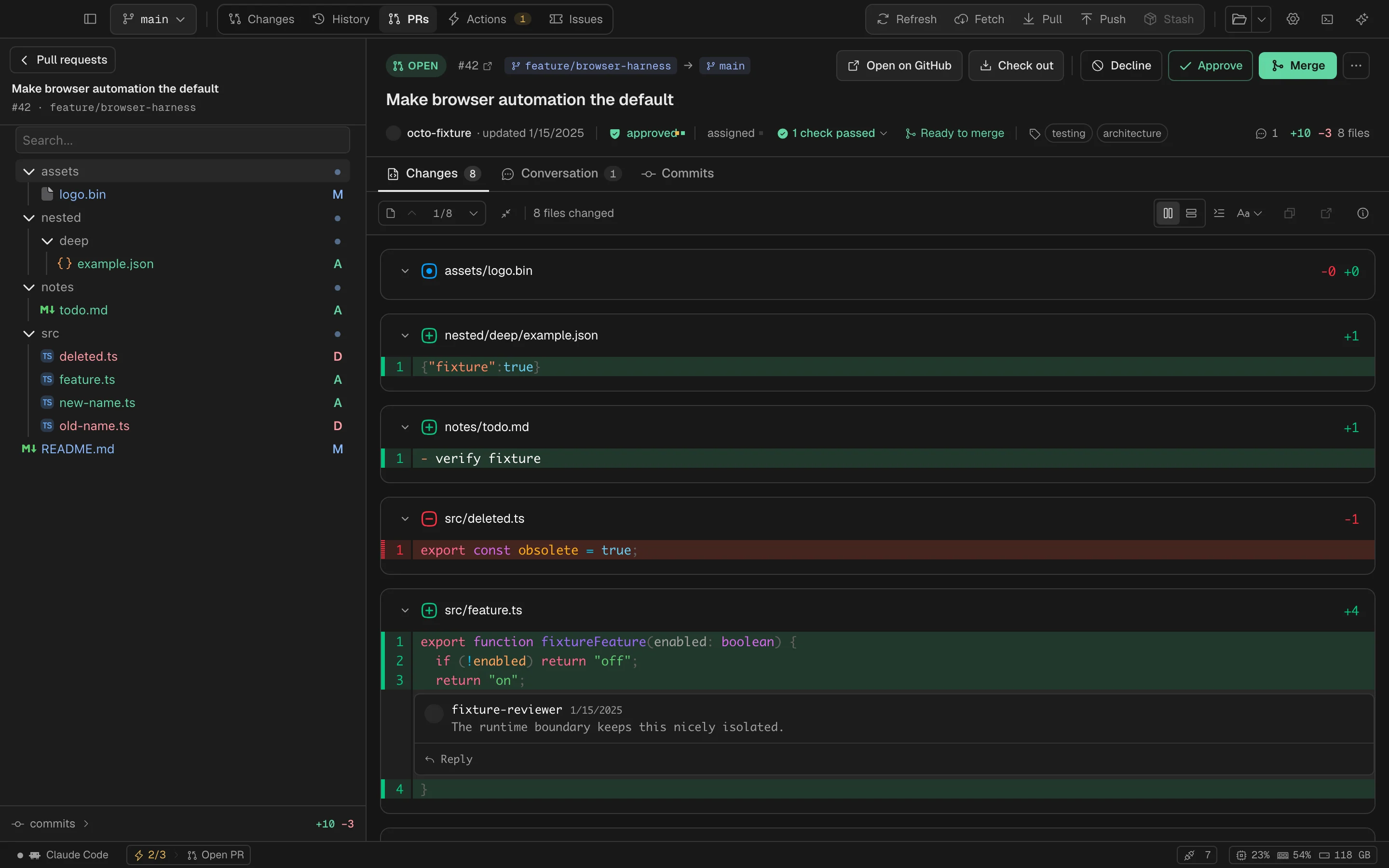 Pull request review and code changes inside Spalt